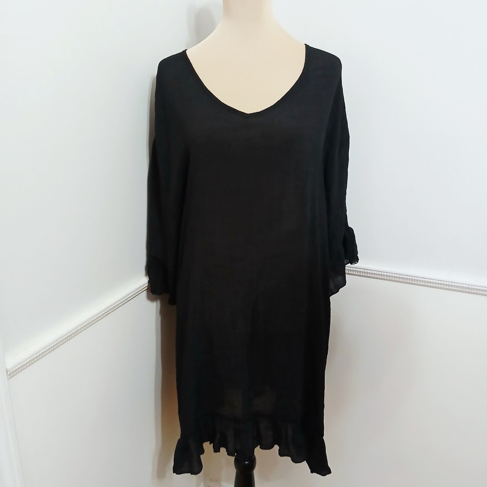 Ekouaer Black Ruffle Hem Swim Cover Up Dress Tie Back XXL New - Picture 3 of 8